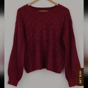 Sepulveda Wine Red Cable Knit Balloon Sleeve Sweater